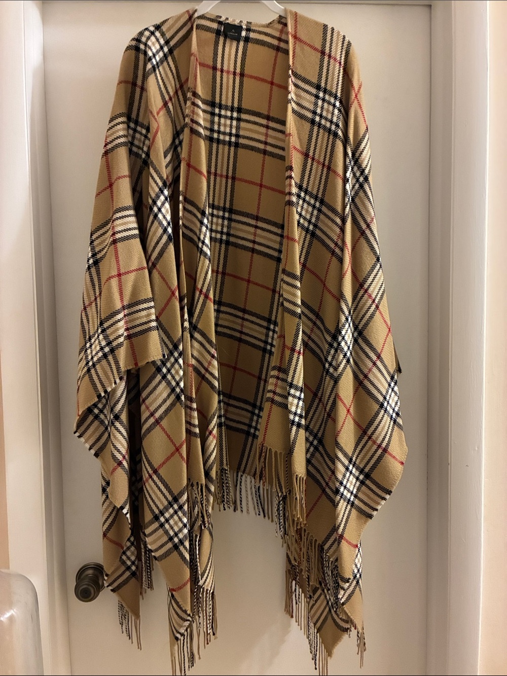 Classic Plaid Fringe wrap in Camel